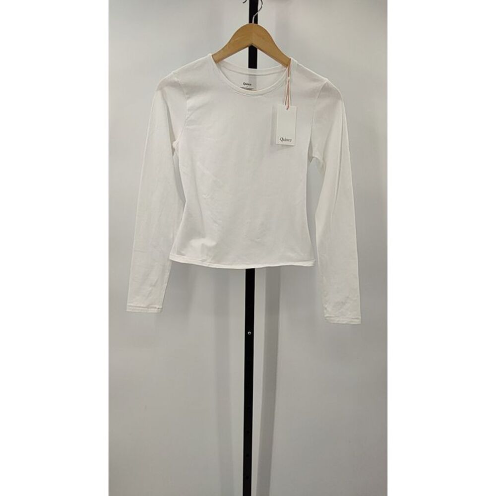 Quince Women Stretch Cotton Jersey Fitted Long Sleeve Sleeved Top White S - Picture 1 of 3